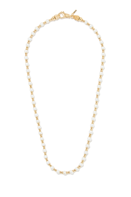 Pearl Spacer Necklace, 24k Gold-Plated Sterling Silver